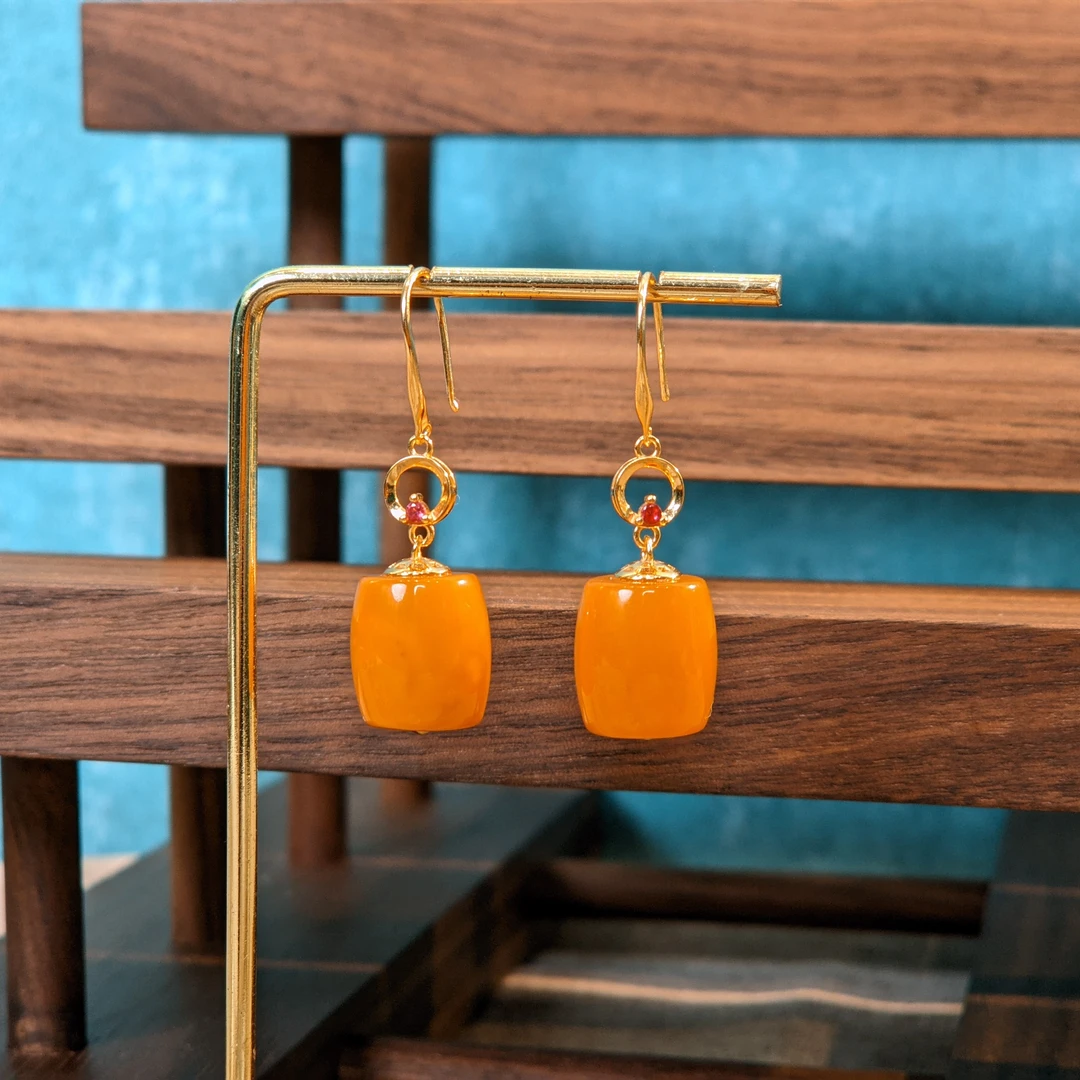 【亿轩珠宝】ZX087710蜜糖红桶珠耳饰13mm+