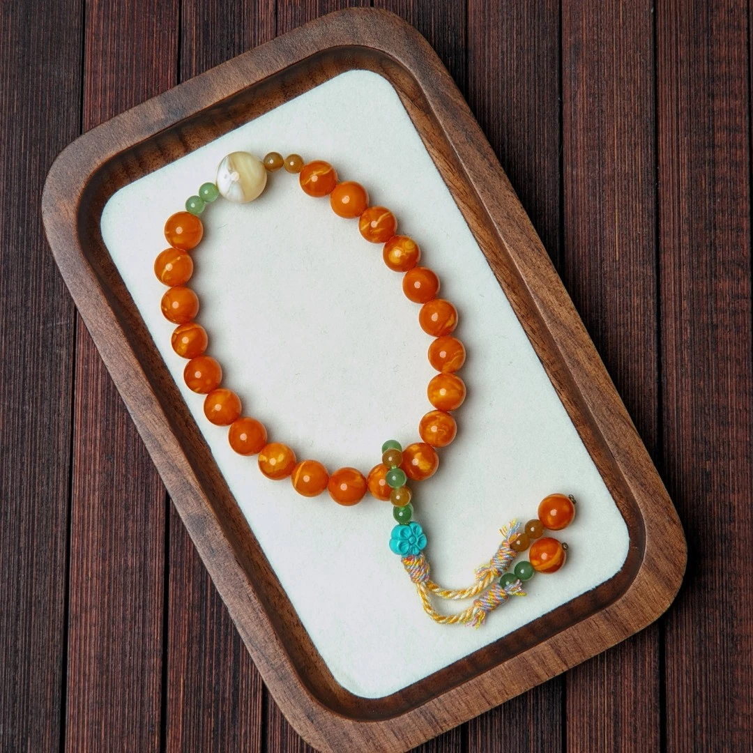 【亿轩珠宝】ZX078410花蜡单圈手串diy瓷白&绿松7-10mm+