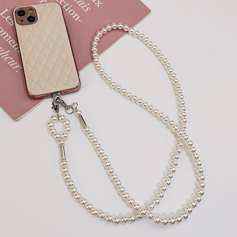 高端女款挂链珍珠手工串珠手提链条多功能两用斜挎可肩背手机挂绳