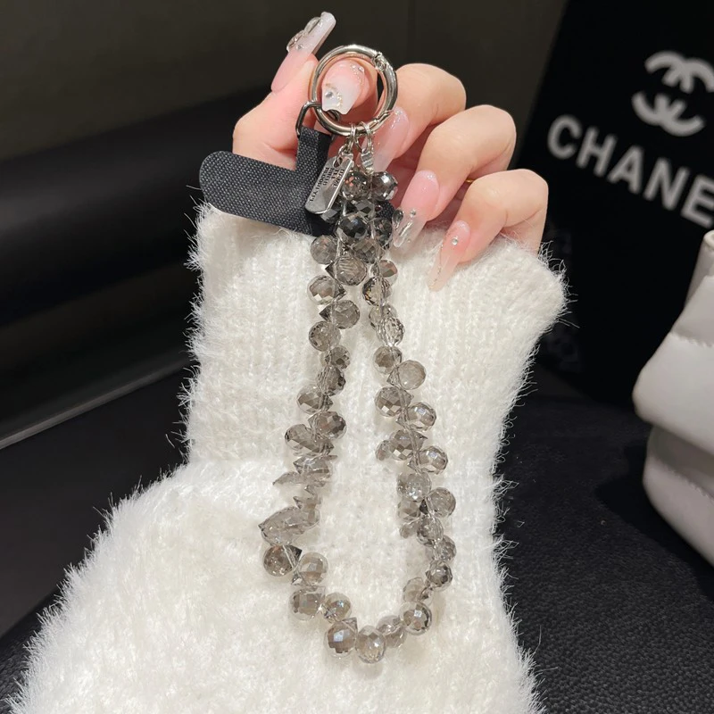 黑水晶手机链高级感串珠挂链手腕链挂件挂链挂绳腕带配饰夹片挂饰