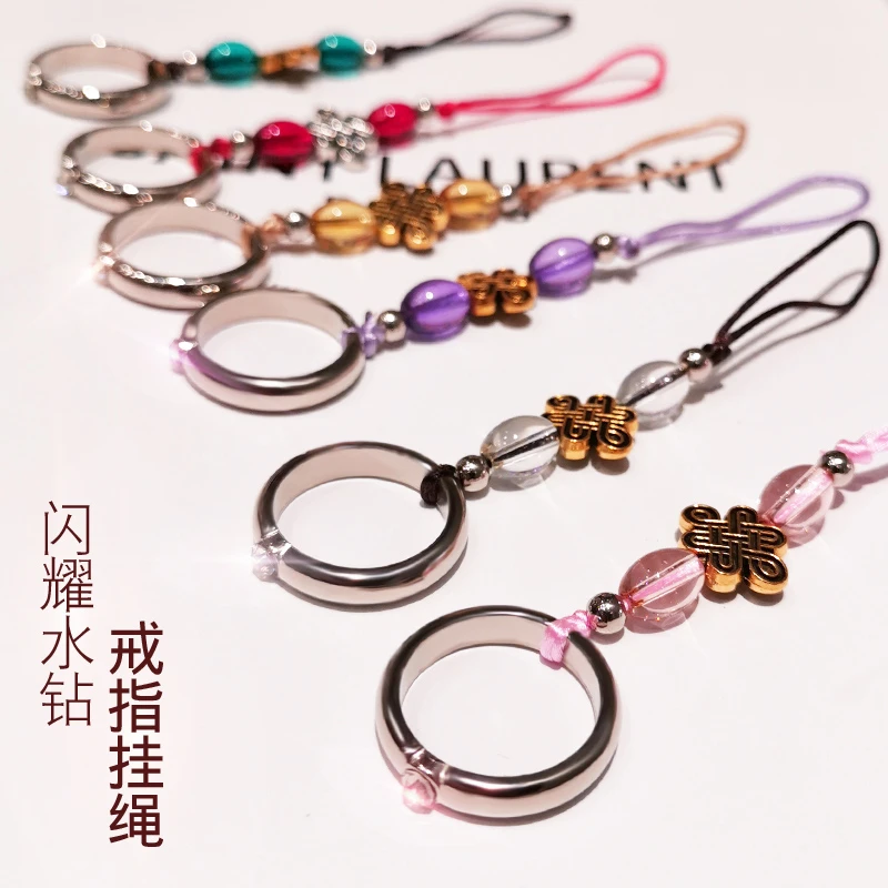 手机挂绳短款手指扣环挂件带钻扣环手工编织水晶珠子串珠挂饰