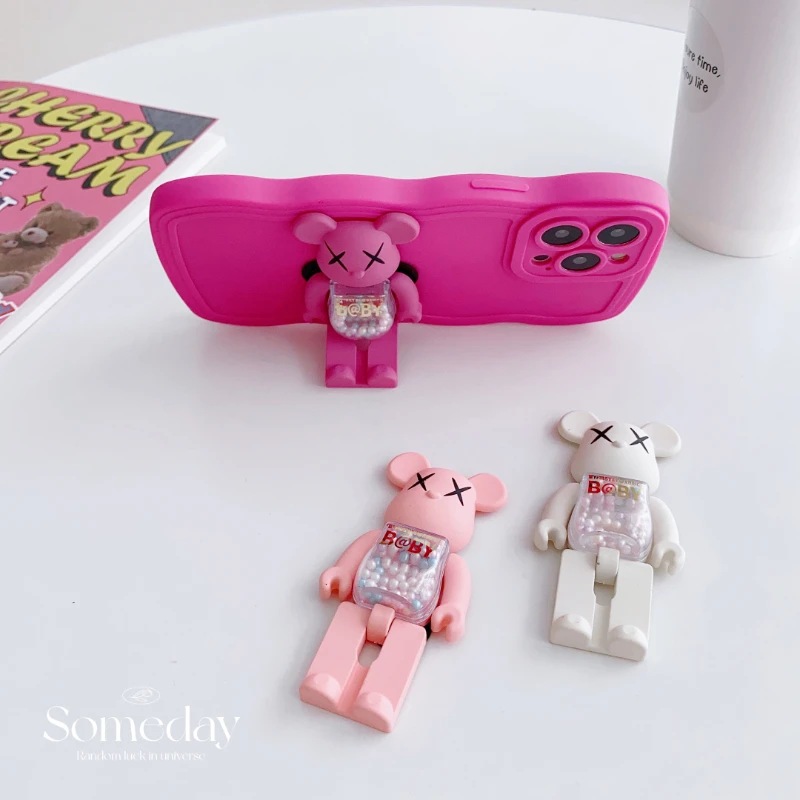 手机支架个性创意流动珍珠暴力熊卡通小熊粘贴式通用手机壳后背贴