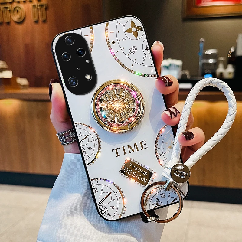 适用华为p50手机壳p50e新款带钻挂绳p50pro女款支架保护套高级感