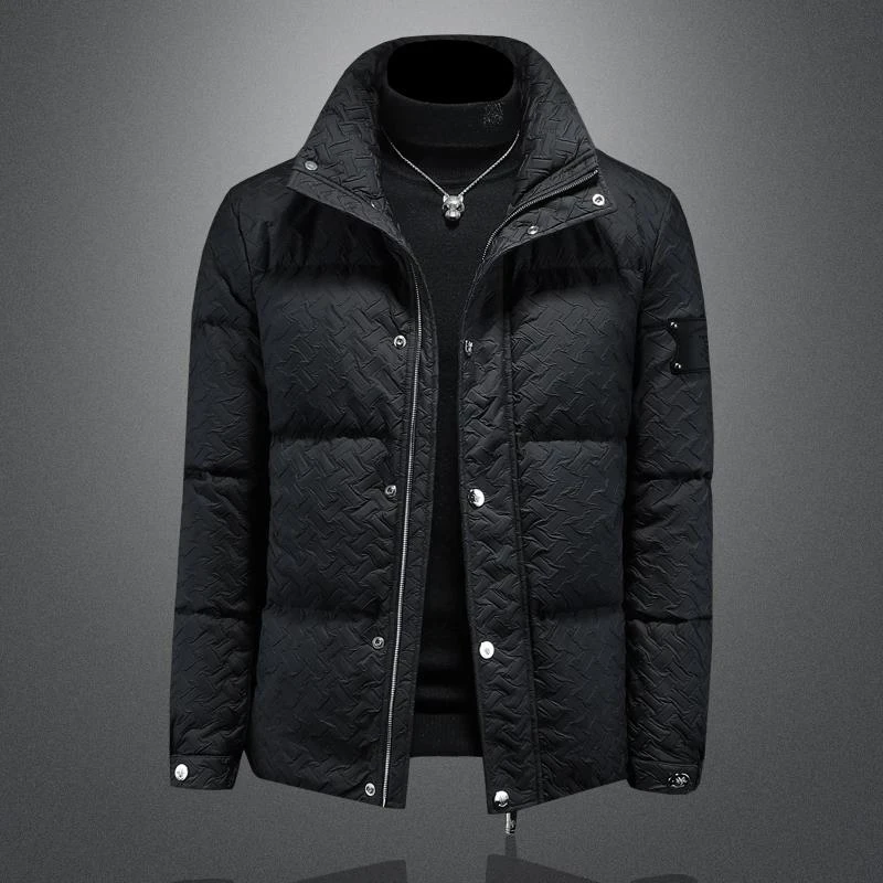 欧货高端男士羽绒服冬季休闲加厚保暖时尚立领潮流短款修身外套男