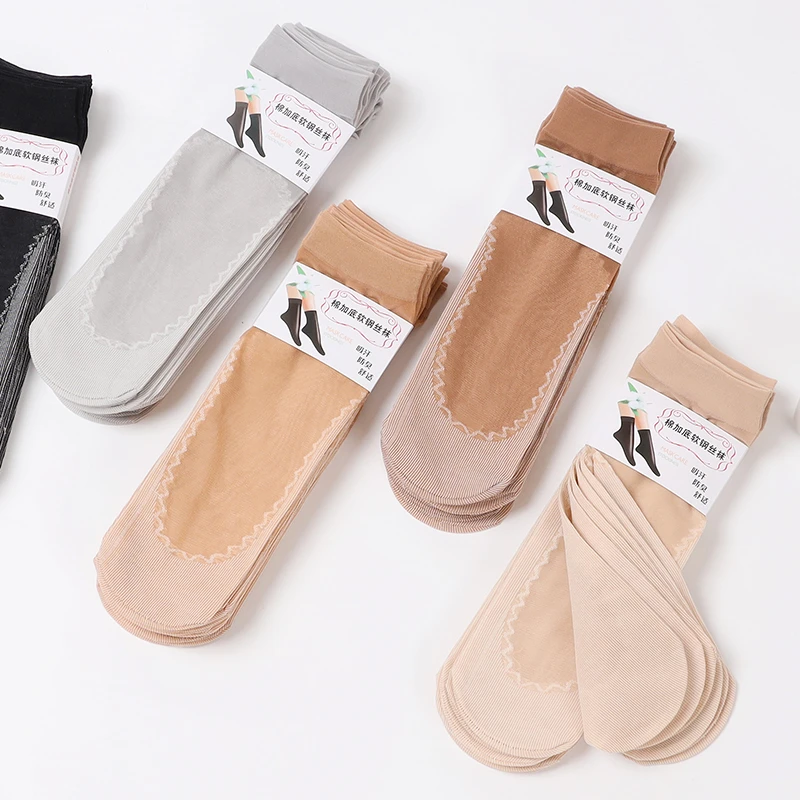 妈妈丝袜女短袜夏季季薄款水晶丝中筒黑肉色耐磨防滑棉底吸汗夏天