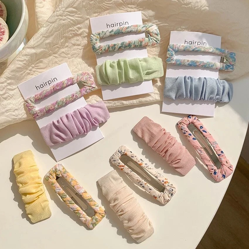 2个装 小清新碎花布艺发夹甜美百搭BB夹刘海夹日韩少女发卡发饰品