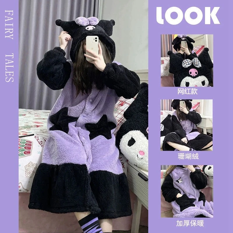 库落米双面绒冬季新款加厚毛绒睡袍居家服开学情侣款可爱甜酷睡衣