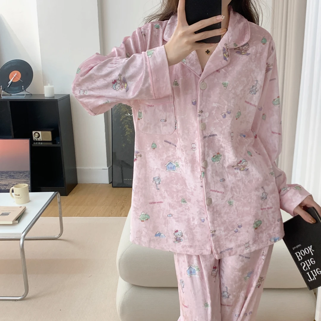 HelloKitty金钻绒睡衣女套装秋冬温柔高级气质可爱丝绒家居服外穿