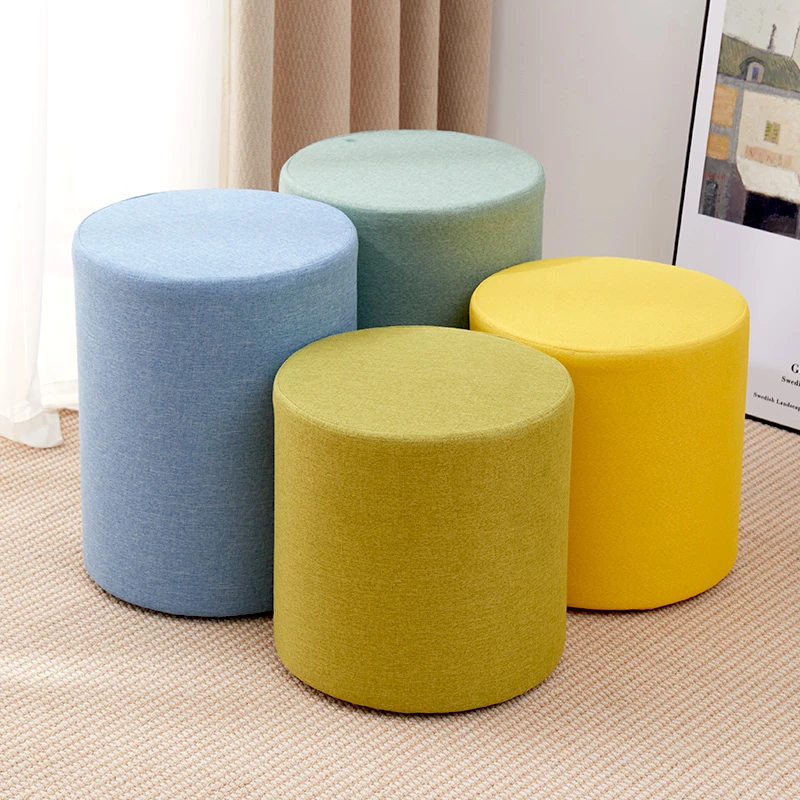 家用换鞋凳棉麻圆凳客厅沙发凳卧室梳妆凳试衣间穿鞋凳矮凳简约凳