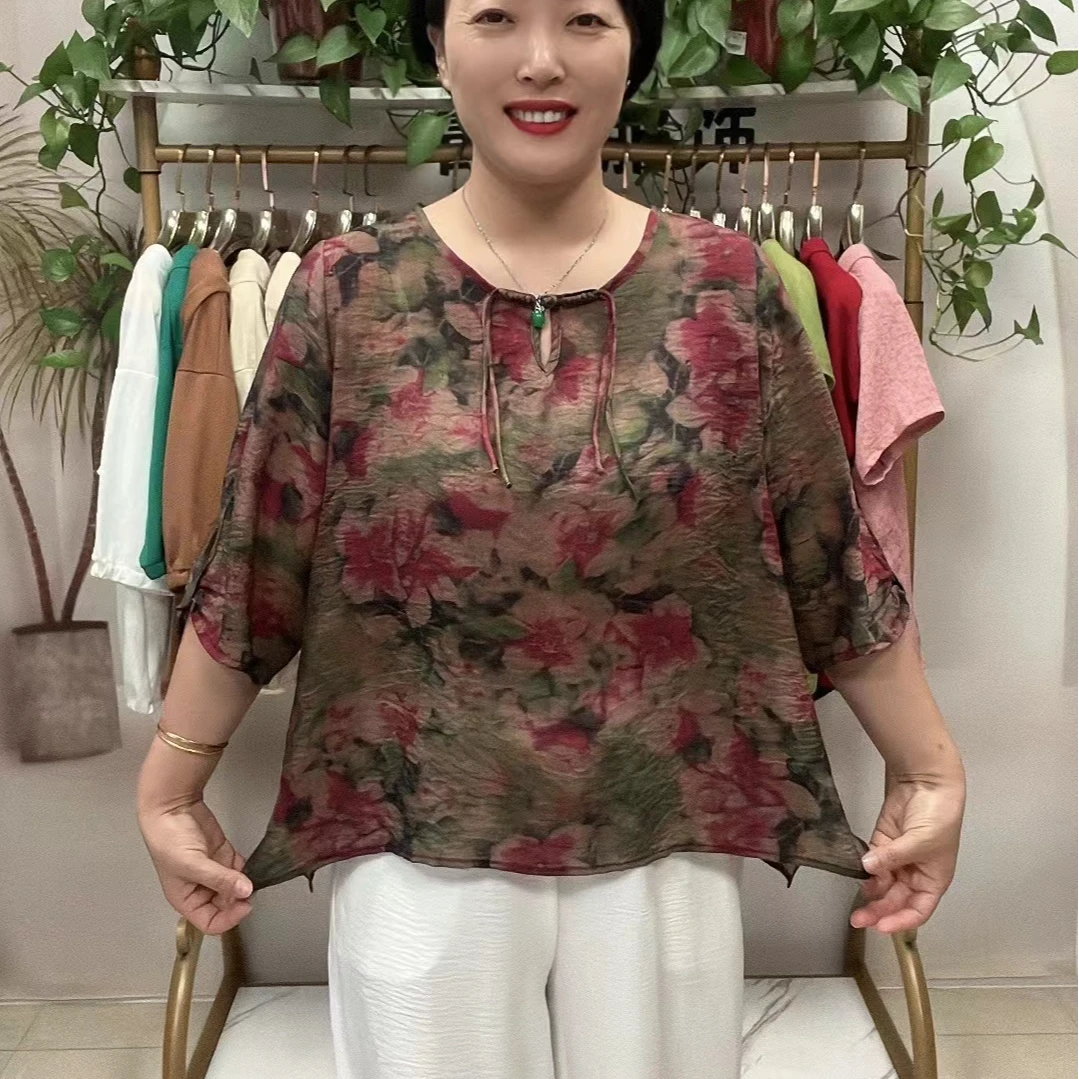 夏季新款盘扣宽松中袖衫