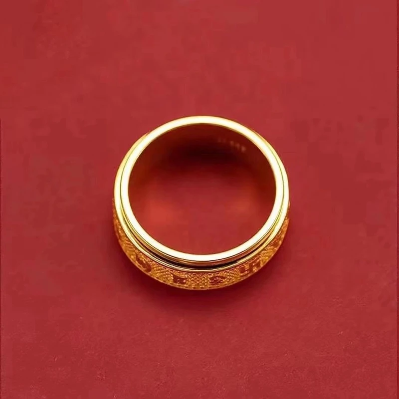 足银戒指 转运六字真言戒指  时尚精工款