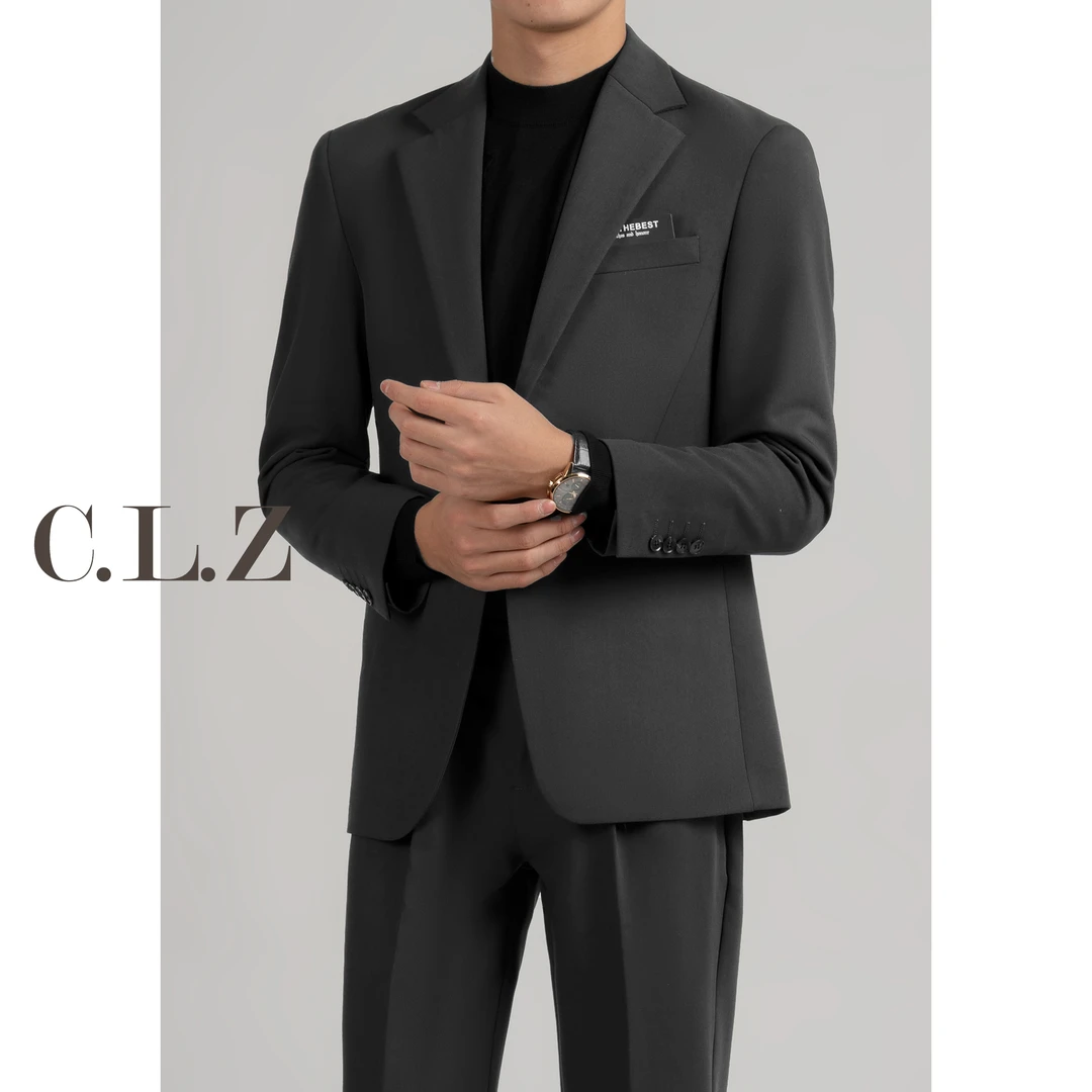春款修身高档男西装时尚帅气西装套装职业商务韩版痞帅百搭纯色男