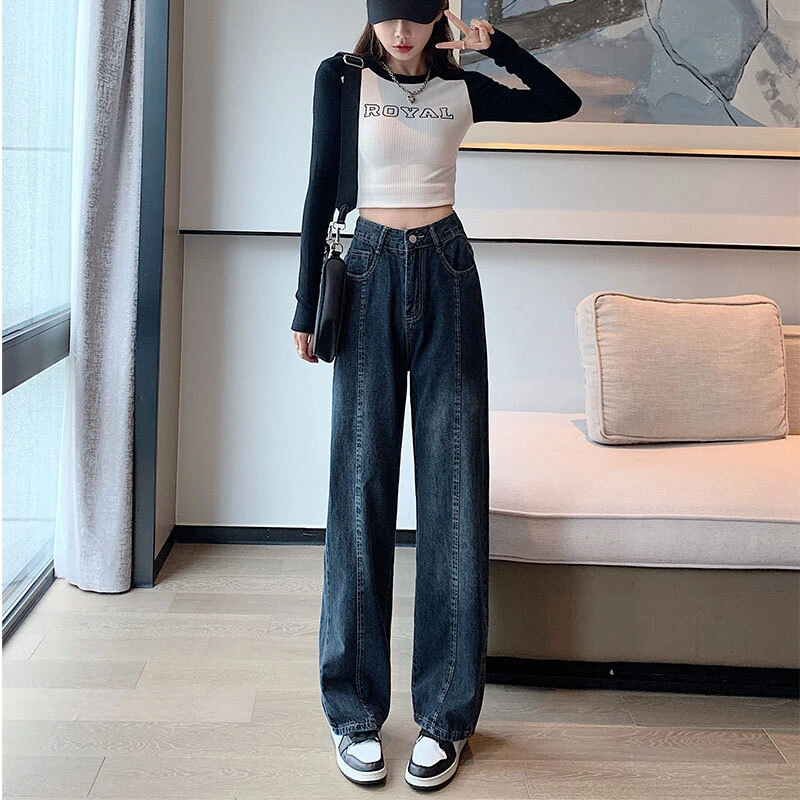 瑕疵杂款孤品开叉直筒牛仔女当季时尚新款显瘦垂感阔腿拖地喇叭裤