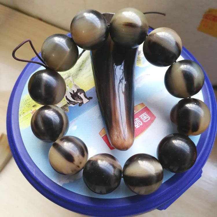 非金属皮质手链 天然牦牛角手串佛珠手链黑花红花沉水保真