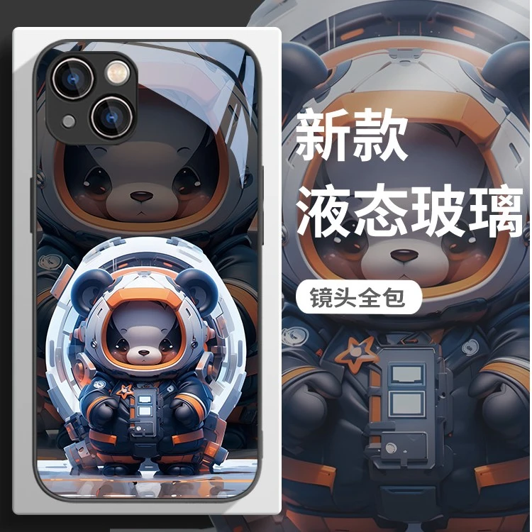 机械熊猫苹果手机壳oppo适用华为男款vivo潮牌玻璃小米高级感全包
