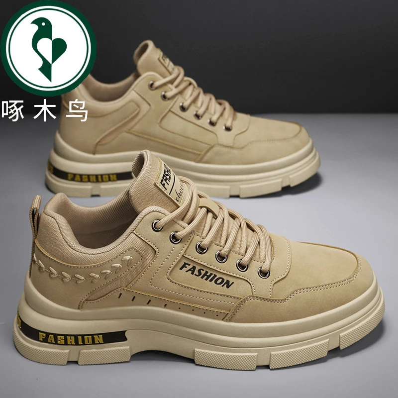 【正品】啄木鸟男鞋2025新款夏季户外低帮运动工装厚底休闲马丁靴男