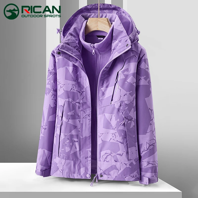 冲锋衣女三合一可拆卸2022新款潮牌加绒加厚冬季滑雪服男迷彩外套