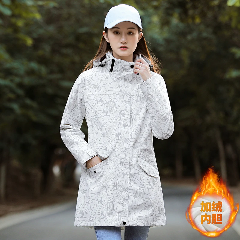 户外冲锋衣女潮牌中长款三合一两件套加绒加厚冬保暖西藏登山服男