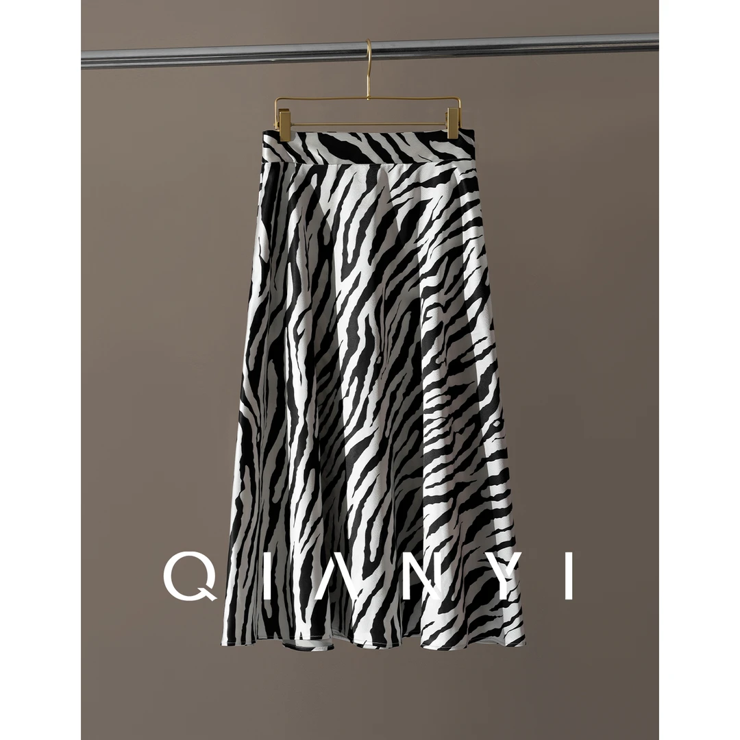 纤屹2024新款夏季轻奢醋酸气质垂感遮肉显瘦a字女装半身裙