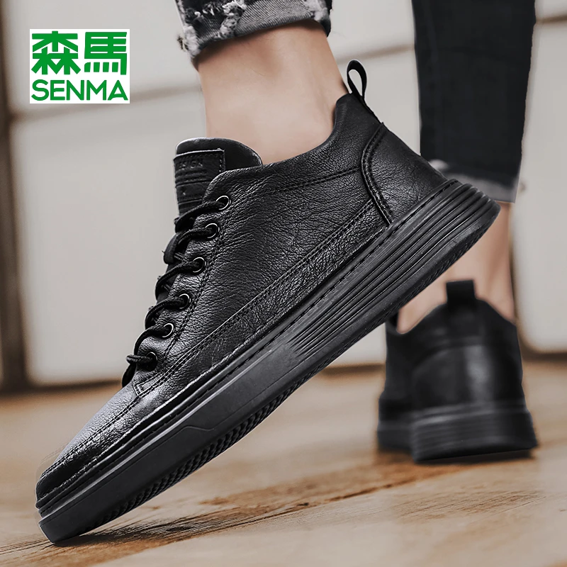 SENMA/森马男鞋皮面板鞋时尚运动休闲鞋百搭流行秋冬英伦风黑色鞋