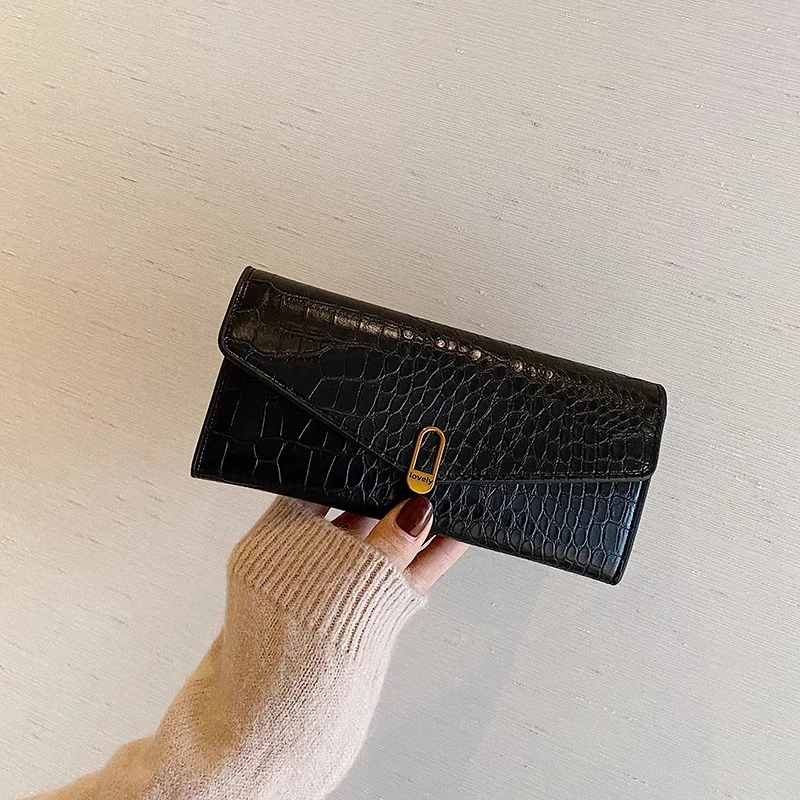 简约钱包女长款手拿包2024新款大容量多卡位折叠搭扣卡包韩版钱夹