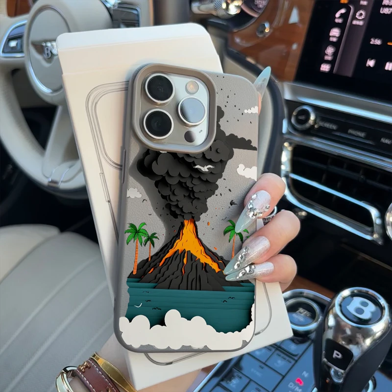 BANCA撞色火山喷发适用苹果16promax手机壳iphone15/14荔枝纹1312