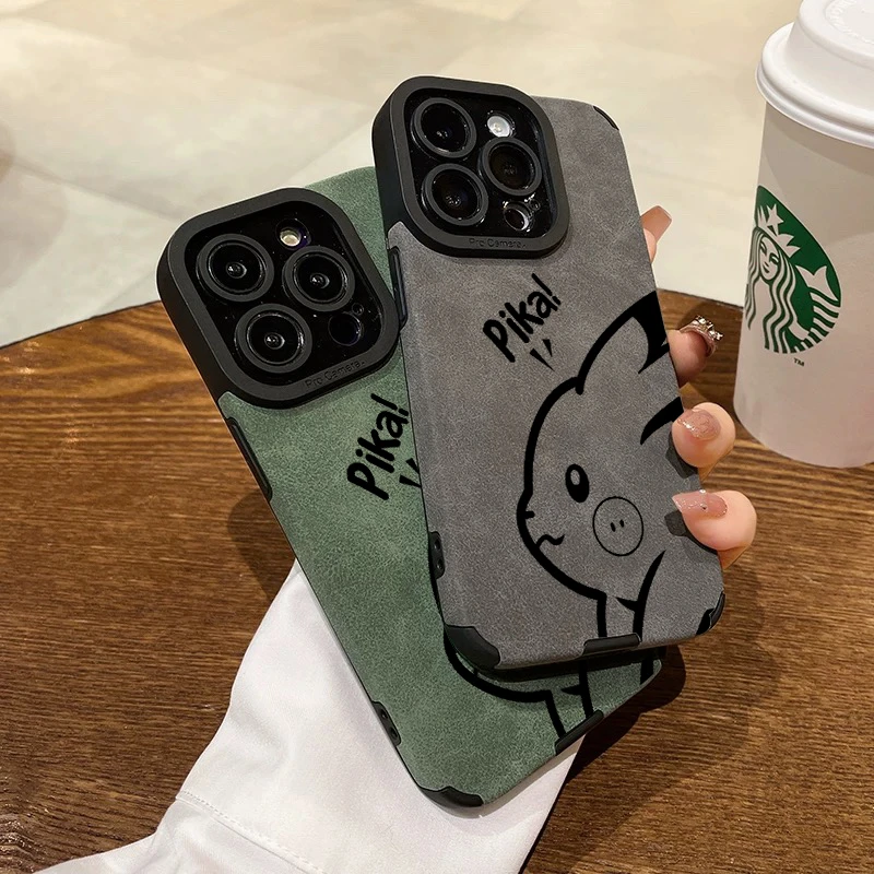 BANCA皮卡丘适用苹果13手机壳iPhone14promax翻毛皮15/16全包防摔