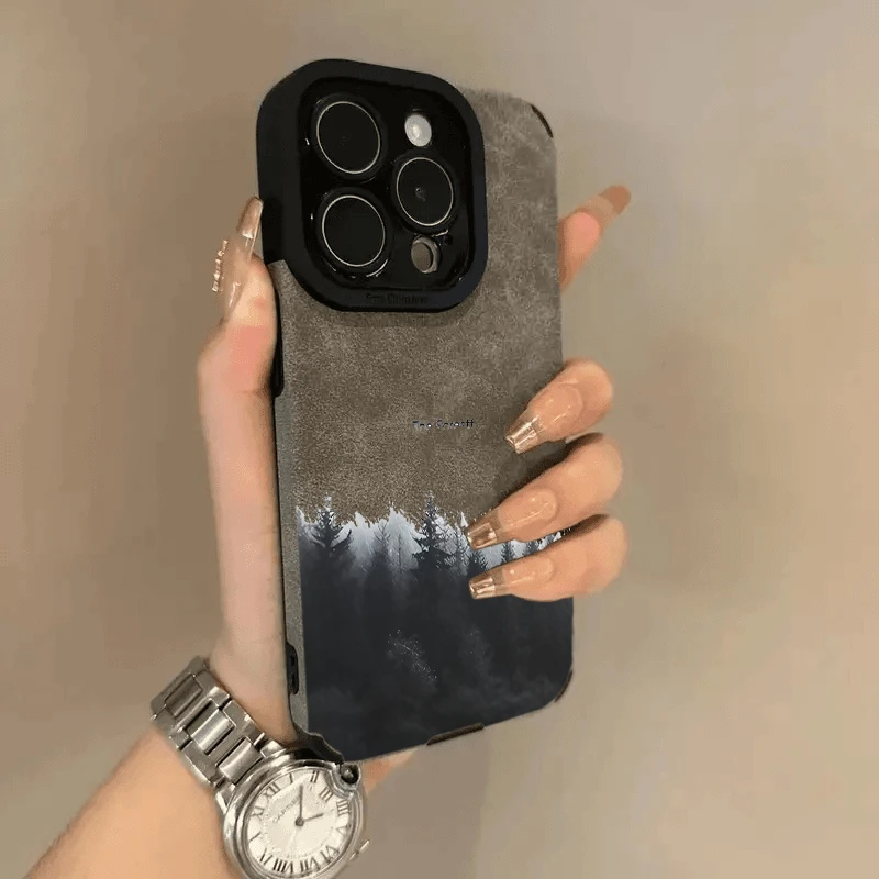 BANCA迷雾森林绘画适用iPhone16/15/14苹果手机壳瞳眼翻毛皮13套