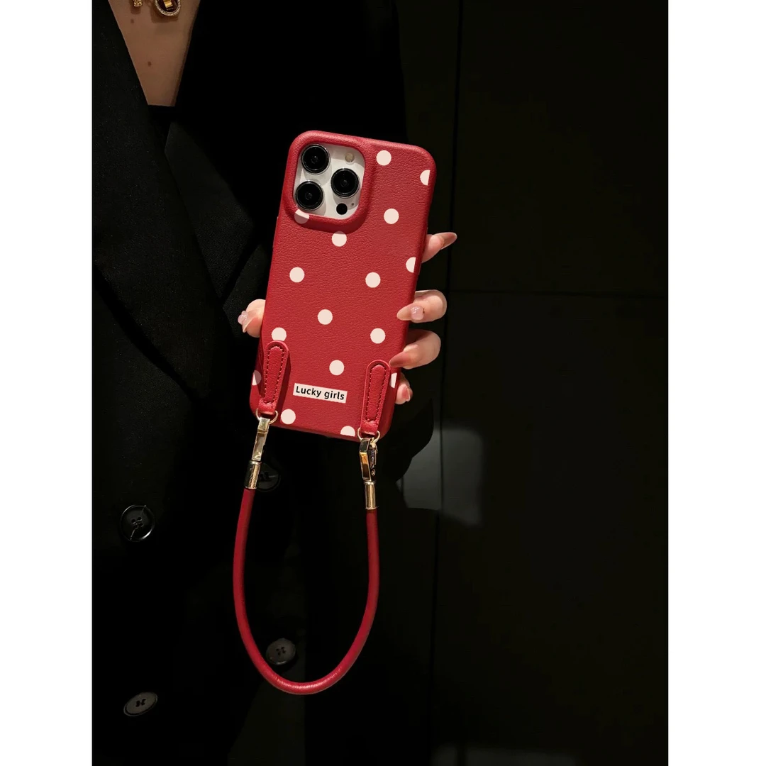 BANCA秋冬ins酒红满屏波点适用iPhone16/15皮纹苹果华为p70手机壳