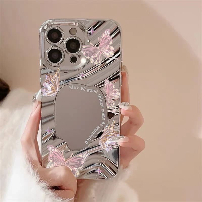 BANCAins水晶梦幻蝴蝶苹果14promax手机壳iphone15/13镜面12电镀x