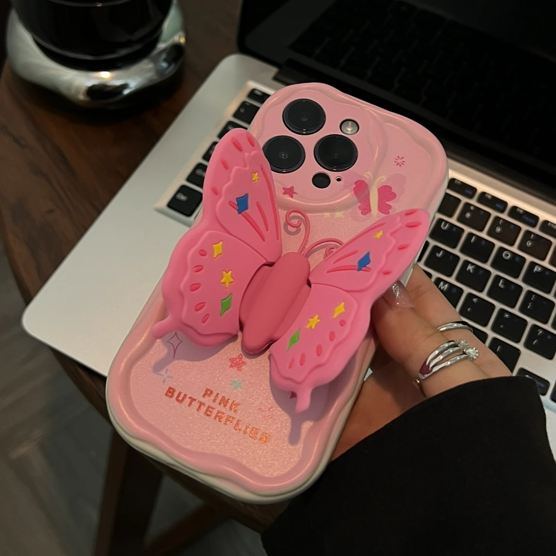 BANCA粉色蝴蝶iPhone15手机壳vivo华为oppo小米苹果13软硅胶14pro