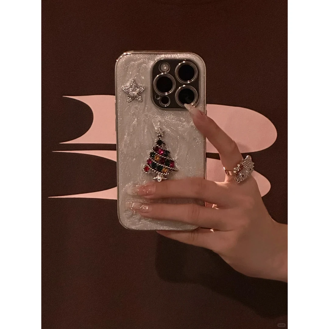 BANCA滴胶立体圣诞树适用苹果16promax手机壳iPhone15/14电镀1312
