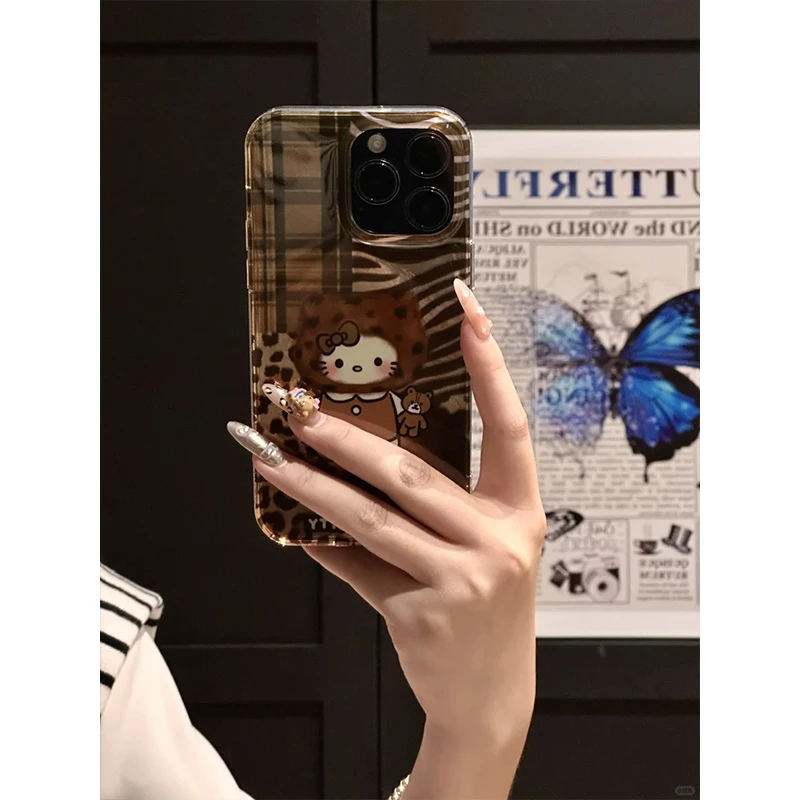 BANCA复古豹纹头kitty适用苹果16/15漩涡手机壳华为oppo小米vivo