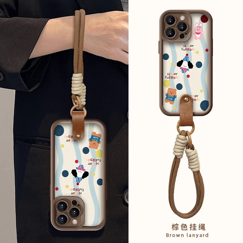 BANCA波点彩色小动物挂绳适用苹果16/15手机壳华为vivo小米14oppo