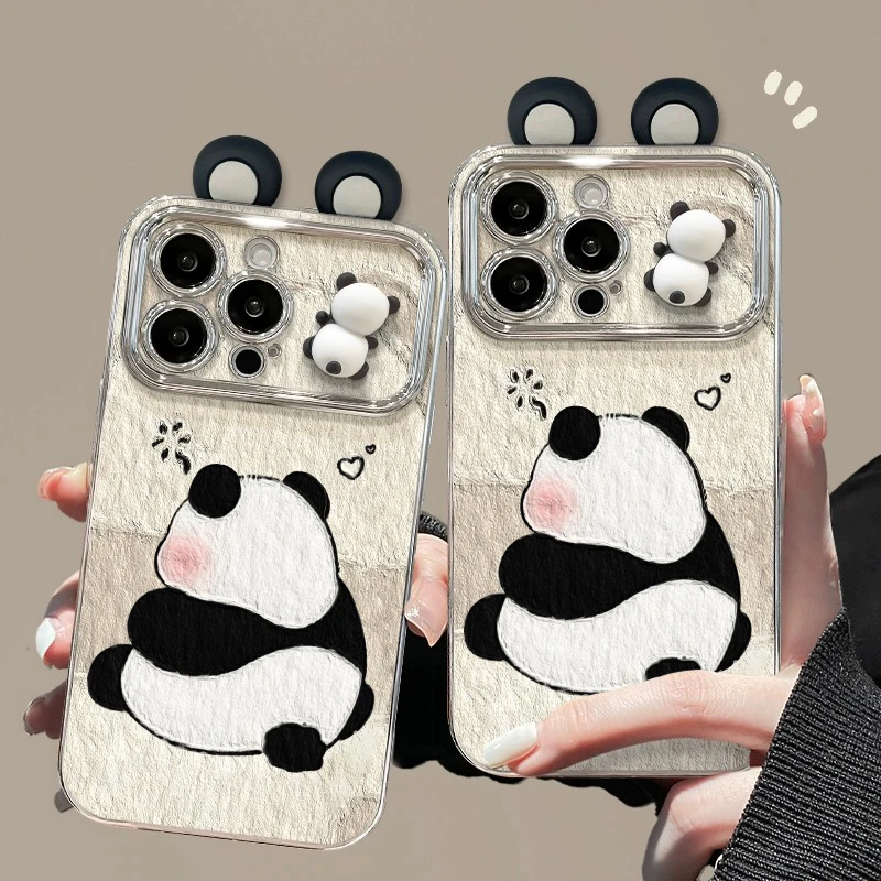 BANCA熊猫耳朵公仔适用苹果15/华为/vivo/oppo/小米大视窗手机壳