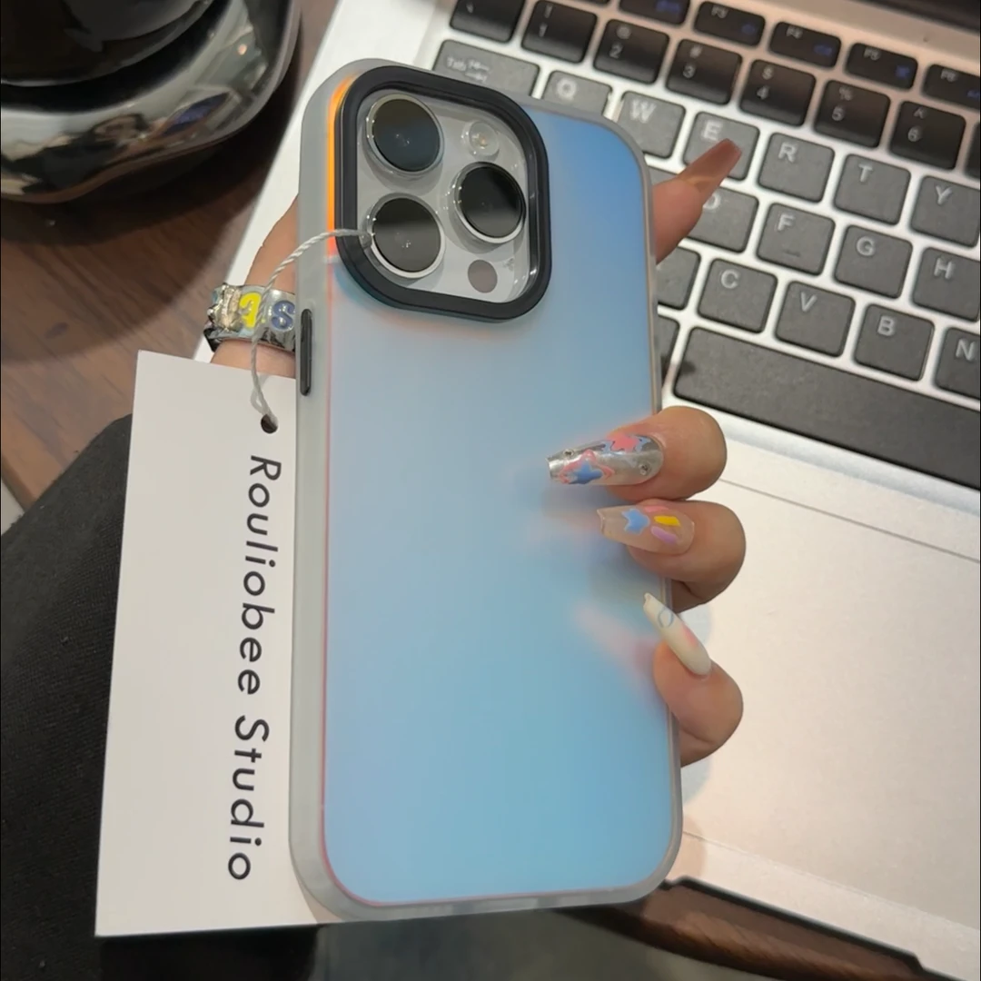 BANCA极光镭射渐变炫彩适用苹果14手机壳iphone15promax轻奢13/12