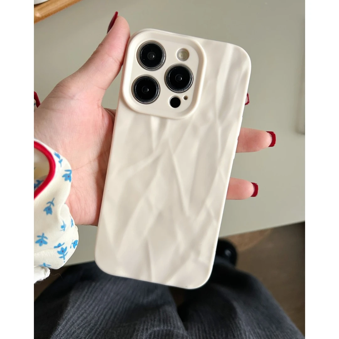 BANCA高级白色磨砂褶皱苹果14/15手机壳iPhone13promax全包12软11