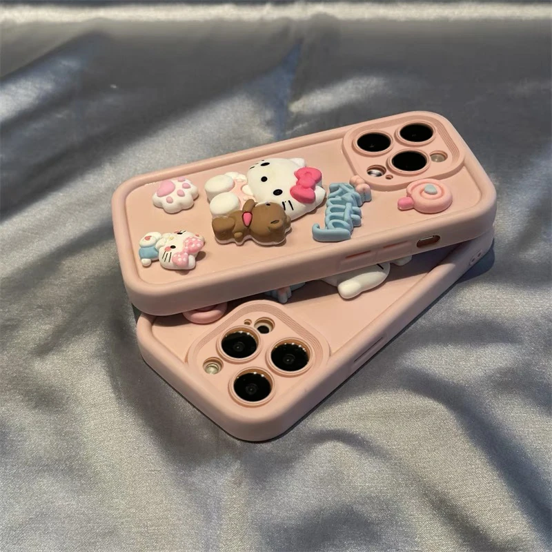 BANCA樱花粉立体KT猫iPhone15可爱14Promax苹果13手机壳12全包x