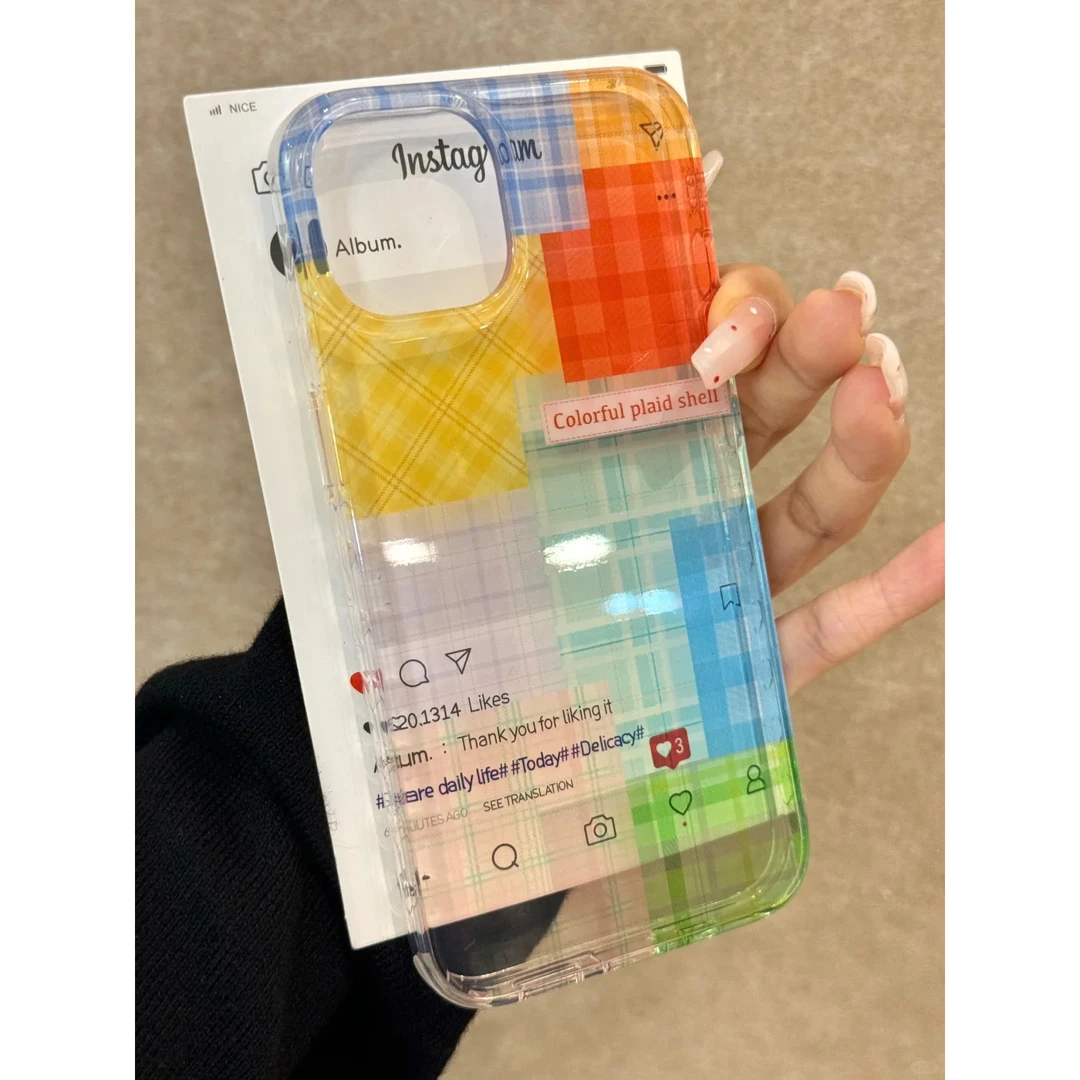 BANCA撞色拼接格纹适用iPhone16苹果13手机壳15promax透明14软12