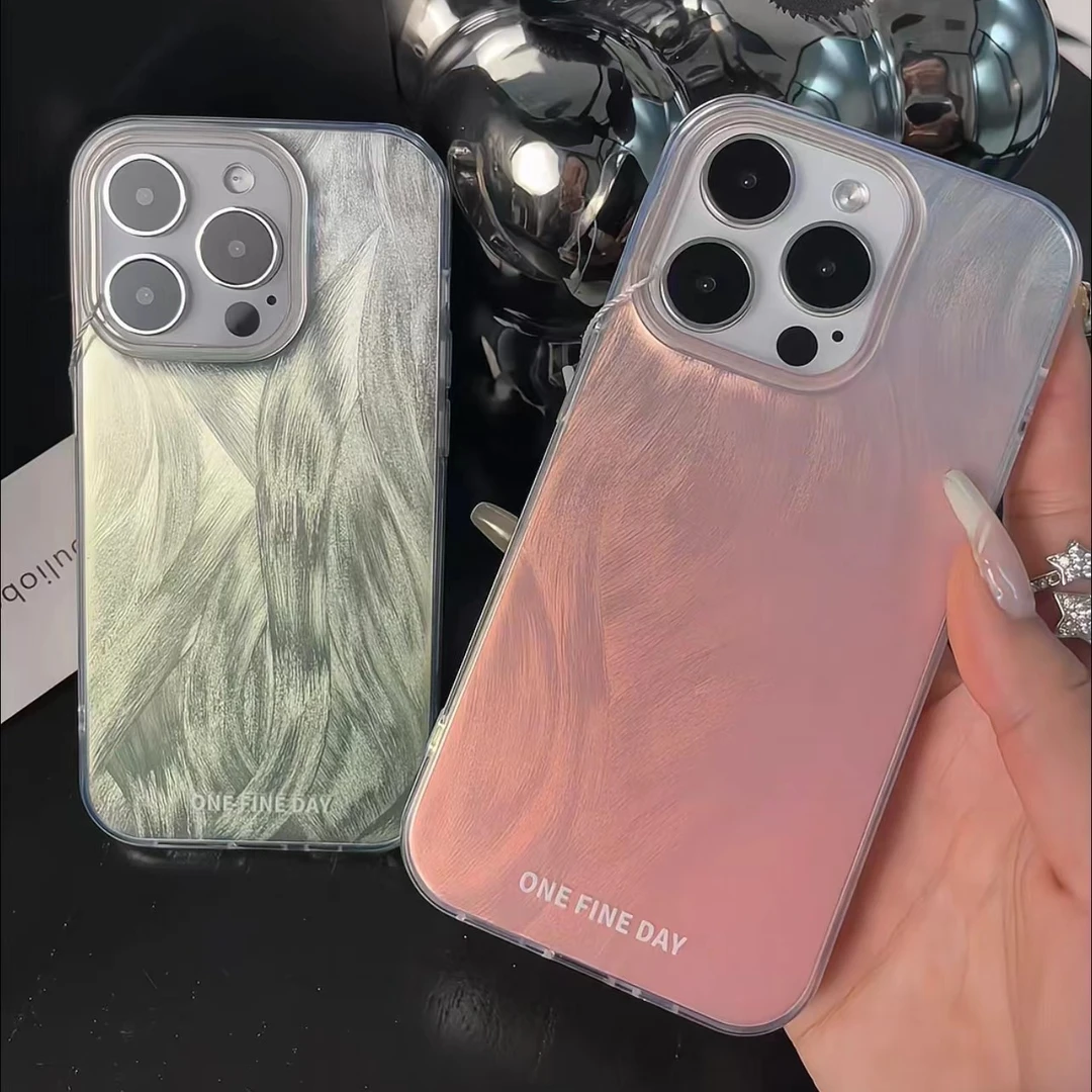 BANCA渐变晕染粉色羽纱苹果15手机壳iphone13/14promax高级12/11