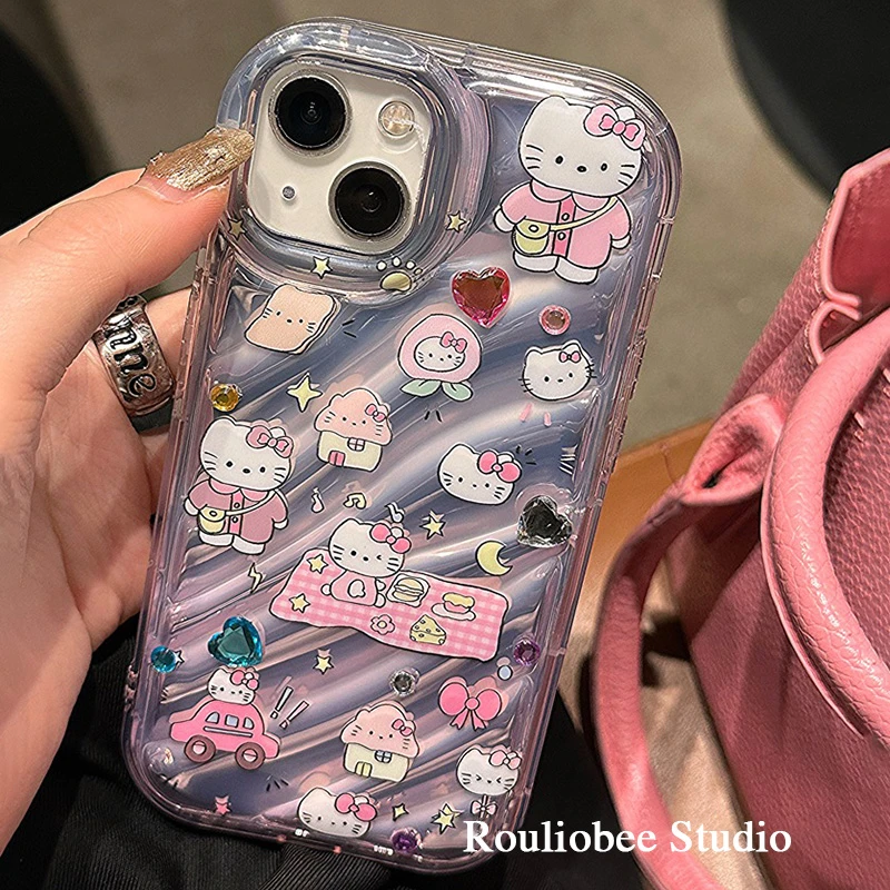 卡通镭射KT猫适用苹果14ProMax手机壳iPhone13/12女11潮XS小众XR