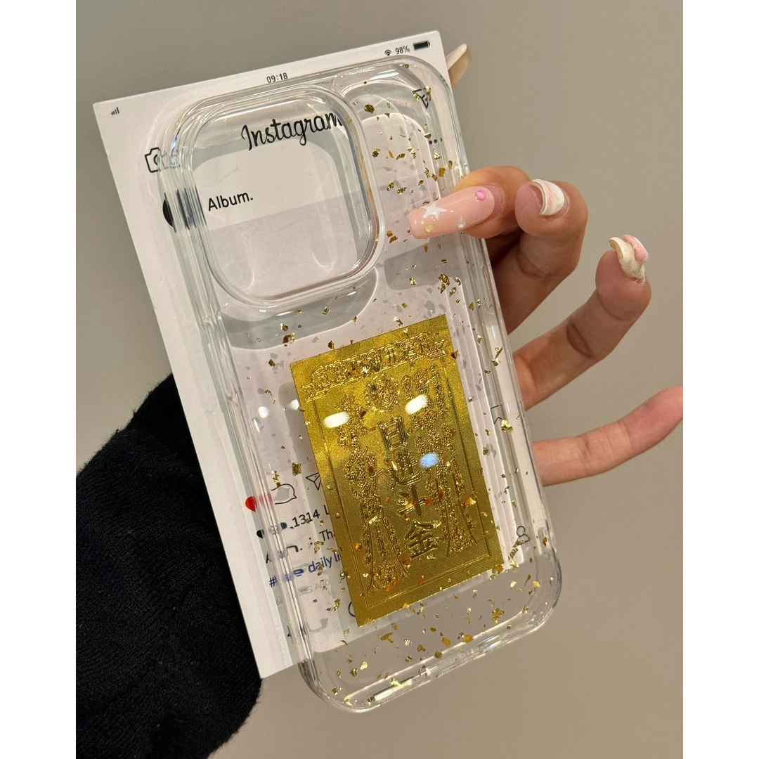 BANCA日进斗金适用iPhone17promax苹果16/15滴胶14金箔手机壳13软