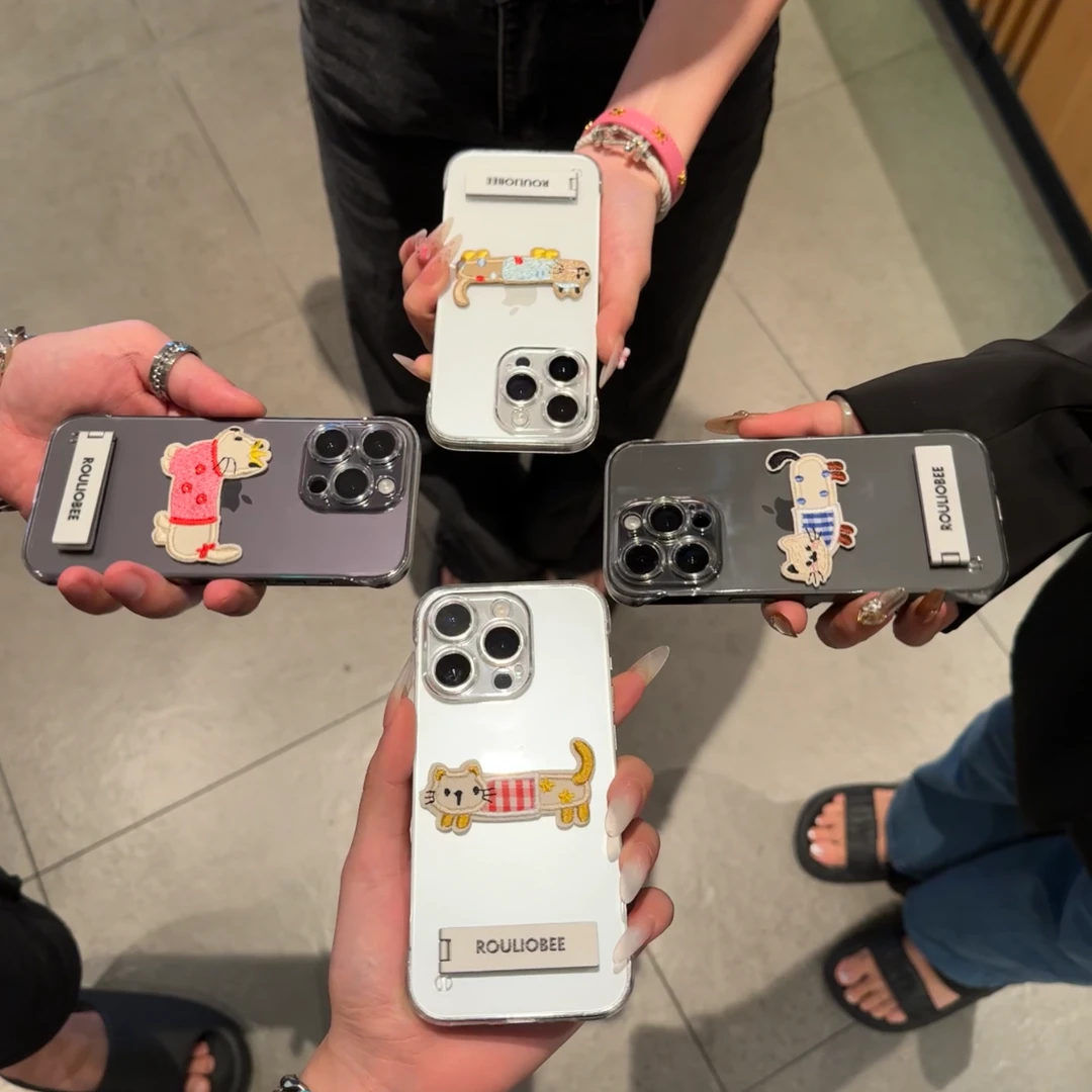 BANCA无边框刺绣小猫适用苹果16promax手机壳iphone15/14女13/12/