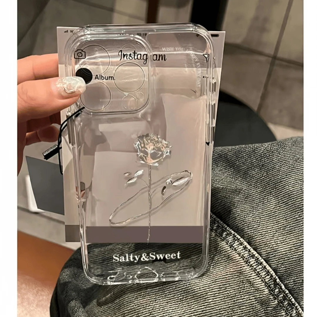 BANCA银色玫瑰适用iphone16pro手机壳苹果15/14小米vivo华为oppo