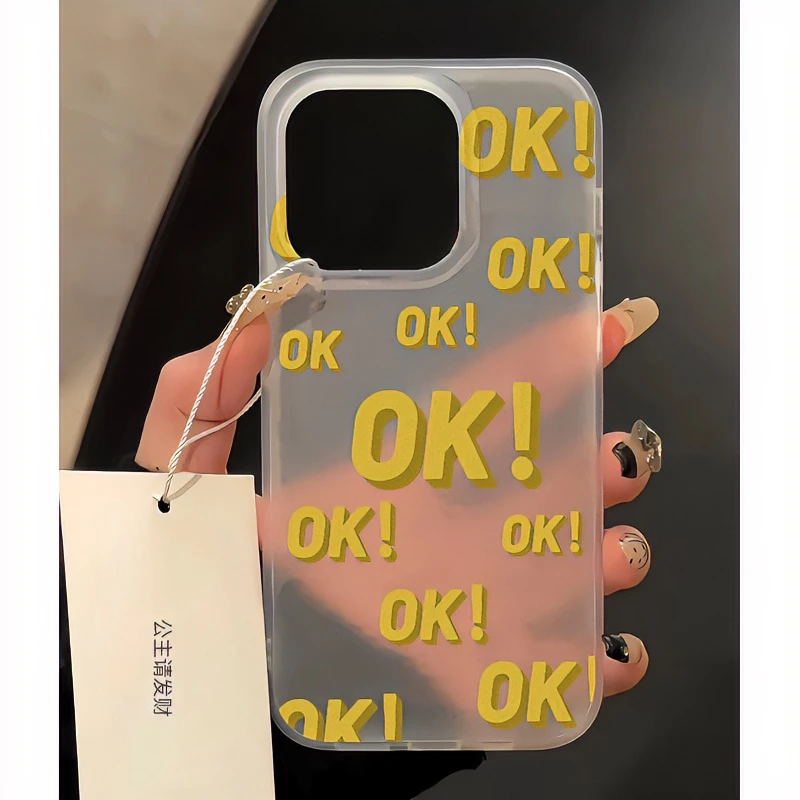 BANCA简约英文OK磨砂苹果15手机壳iPhone13/14promax透明12可爱11