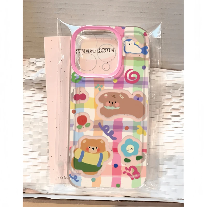 BANCA彩色格小熊适用iphone15/13苹果14手机壳华为vivo小米oppo软