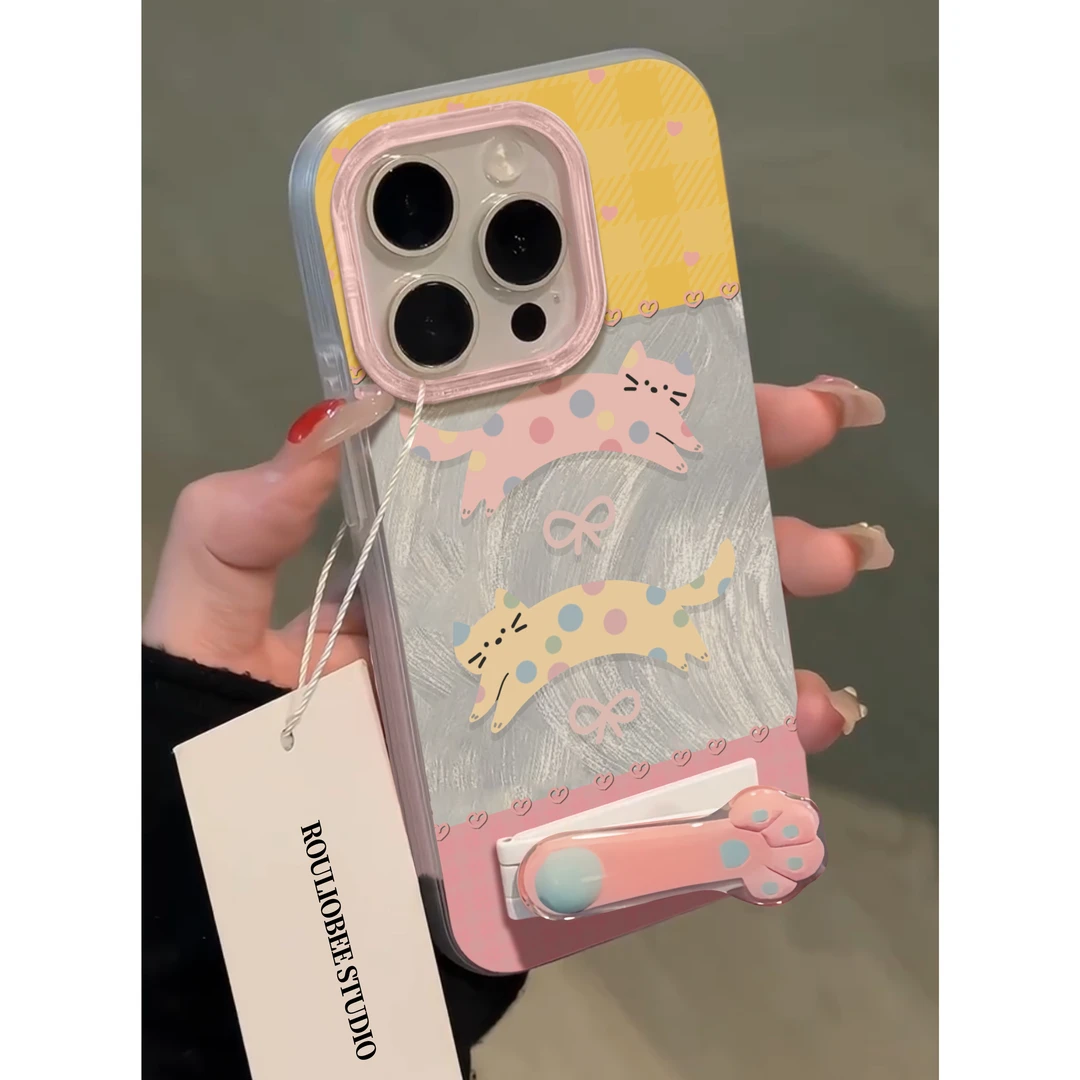 BANCA快乐小猫支架iphone15/14/13手机壳华为p70/vivos19/小米opp