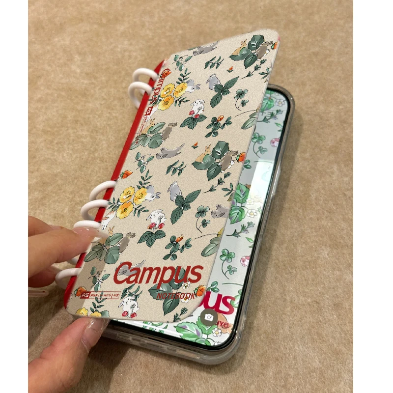 BANCA复古翻盖笔记本碎花兔子适用苹果16promax新款15/14手机壳13