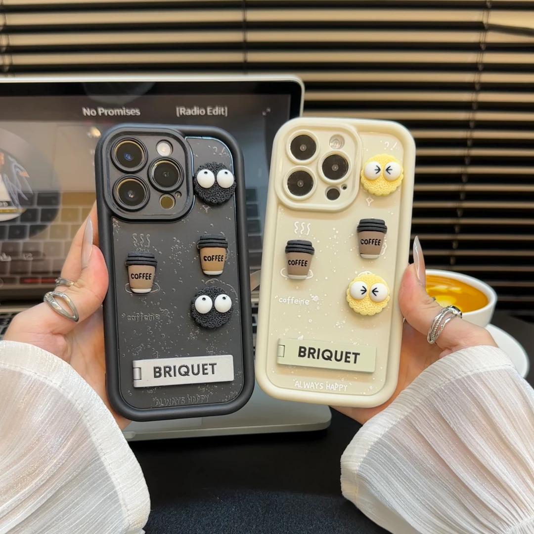 BANCA咖啡煤球翻盖支架适用苹果15/16手机壳华为mate60vivo女oppo