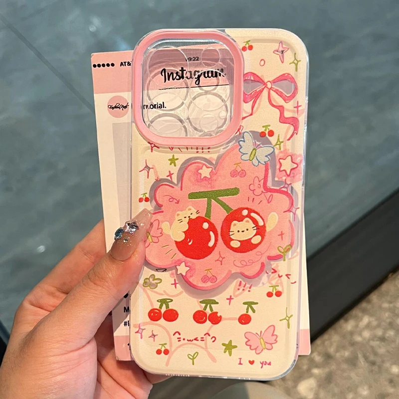 BANCA可爱樱桃小猫咪适用iphone15苹果16手机壳华为vivo小米oppo
